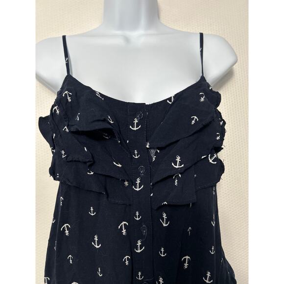 Maurices Navy Blue Anchor Print Sleeveless Pockets Romper Ruffle Detail Size M - Picture 2 of 10